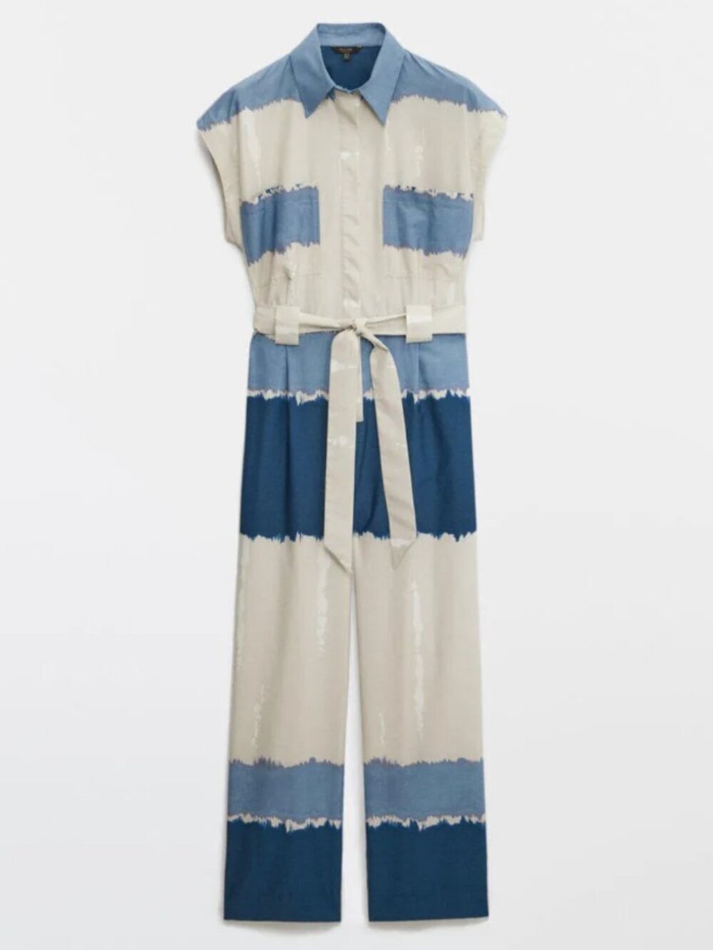 🌟 MASSIMO DUTTI 🌟 WATERCOLOR STRIPE PRINT UTILITY JUMPSUIT BLUE / BEIGE SZ 6